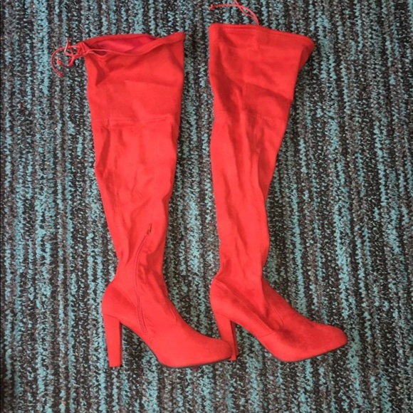 Shoes Red Over The Knee Boots Poshmark